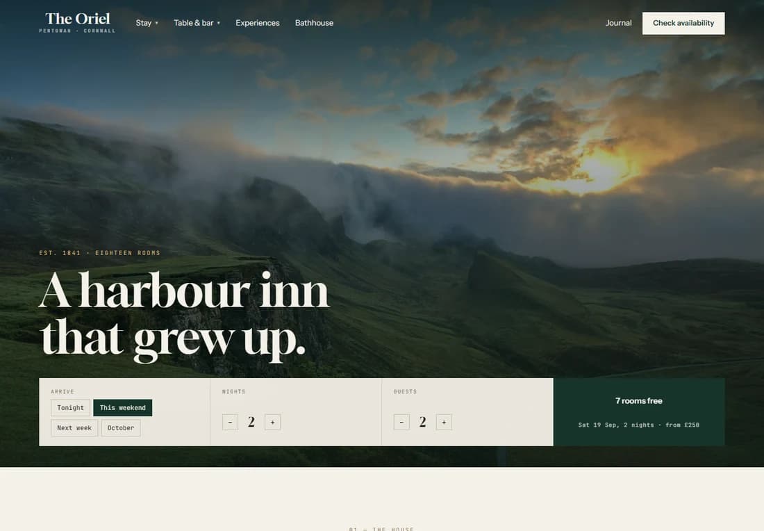 The Oriel homepage preview
