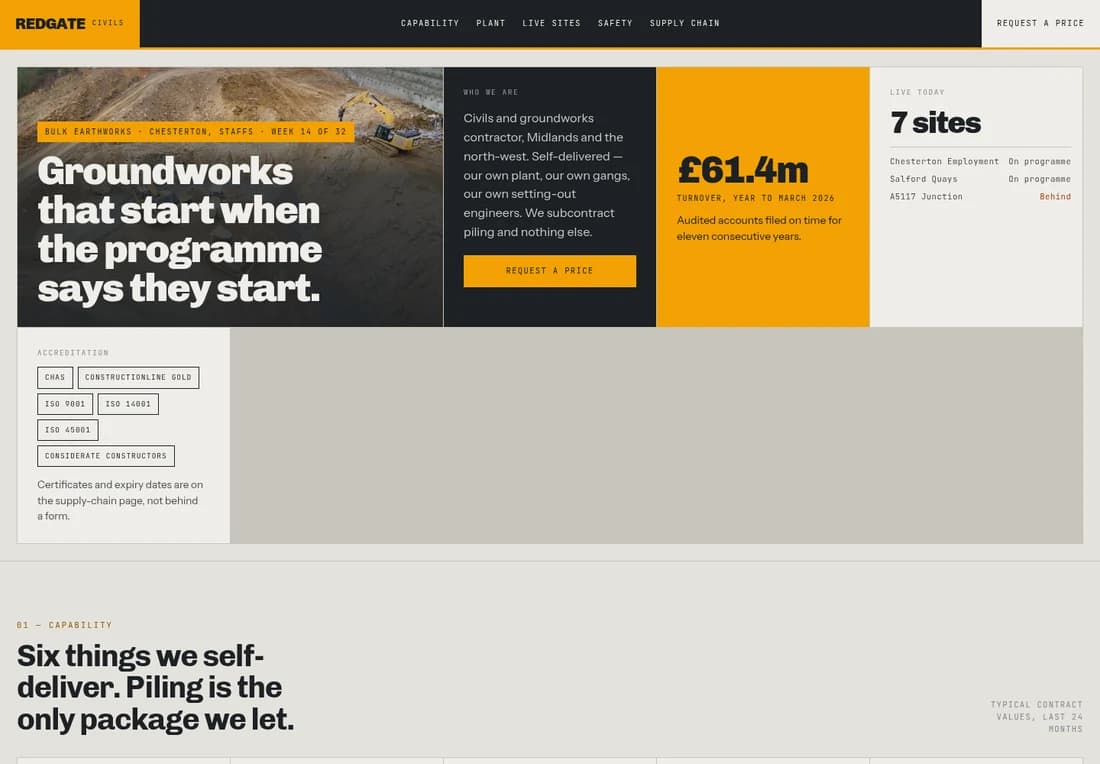 Redgate Civils homepage preview